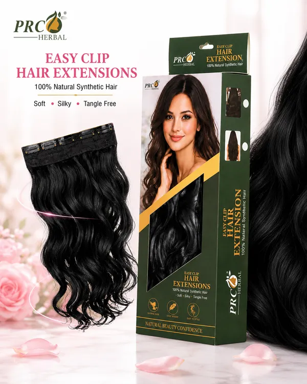 PRC_Herbal_Easy_Clip_Hair_Extensions_5_Clip_|_150GMS_|_Natural_Brown_Wavy_Hair_Extensions_|_Instant_Volume_&_Length_|_Soft_Silky_Synthetic_Hair