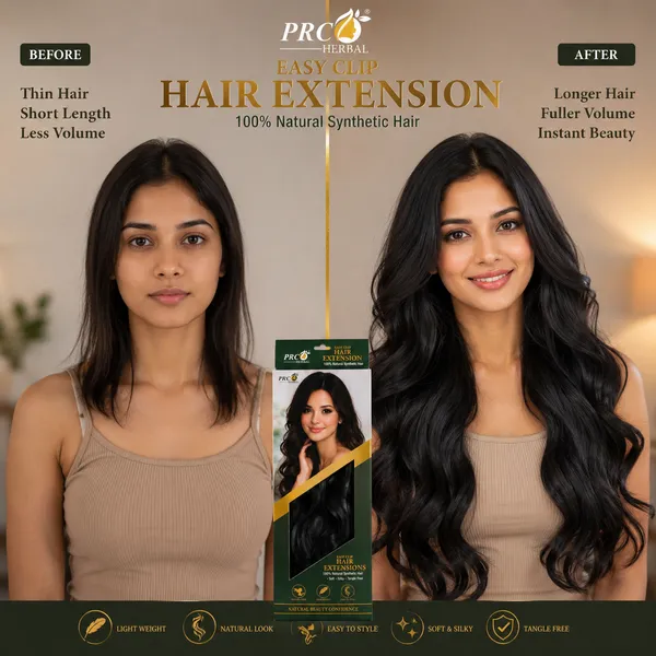 PRC_Herbal_Easy_Clip_Hair_Extensions_5_Clip_|_150GMS_|_Black_Wavy_Hair_Extensions_|_Instant_Volume_&_Length_|_Soft_Silky_Synthetic_Hair