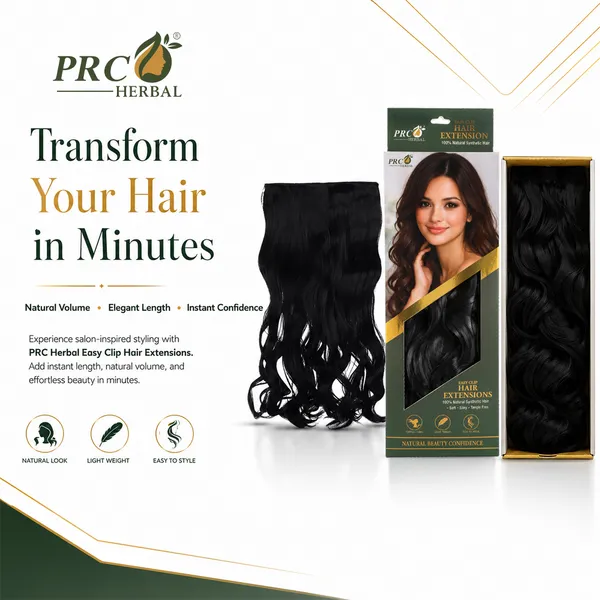 PRC_Herbal_Easy_Clip_Hair_Extensions_5_Clip_|_150GMS_|_Natural_Brown_Wavy_Hair_Extensions_|_Instant_Volume_&_Length_|_Soft_Silky_Synthetic_Hair