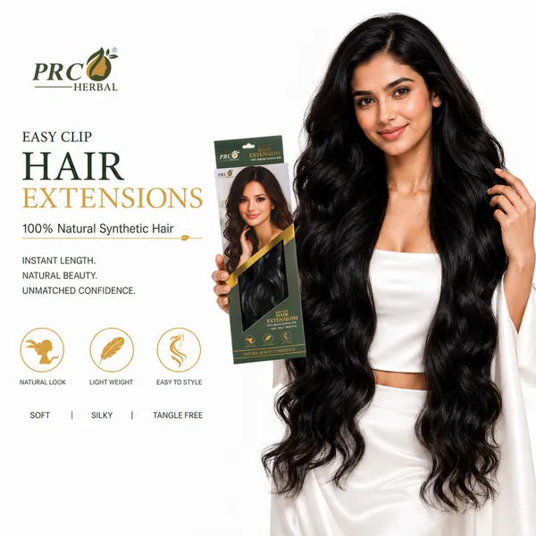 PRC_Herbal_Easy_Clip_Hair_Extensions_5_Clip_|_150GMS_|_Black_Wavy_Hair_Extensions_|_Instant_Volume_&_Length_|_Soft_Silky_Synthetic_Hair