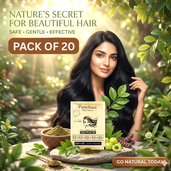PRC_Panchari_Herbal_Black_Henna_Powder_(Gold_pause)_Pack_Of_20_–_Ammonia_Free_Natural_Hair_Color_for_Grey_Coverage_|_Smooth,_Silky_&_Long_Strong_Hair_Mehndi_(800Gms)