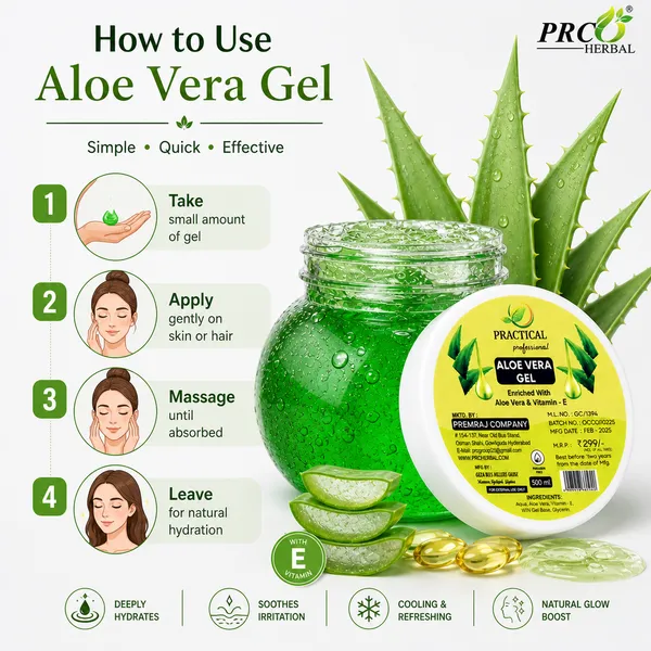 PRC_Practical_Aloe_Vera_Gel_(Green)_500ml_(Pack_of_12)|_Hydrating_&_Soothing_Gel_with_Vitamin_E_for_Skin_&_Hair_|_Natural_Moisturizer_for_Face,_Body_&_Hair