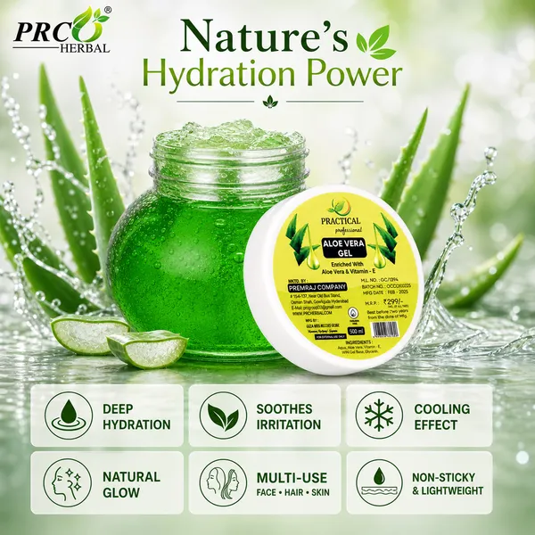 PRC_Practical_Aloe_Vera_Gel_(Green)_500ml_(Pack_of_4)|_Hydrating_&_Soothing_Gel_with_Vitamin_E_for_Skin_&_Hair_|_Natural_Moisturizer_for_Face,_Body_&_Hair