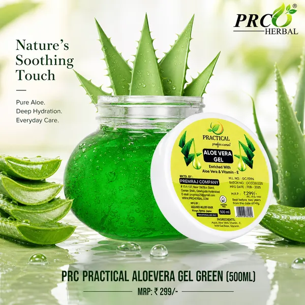 PRC_Practical_Aloe_Vera_Gel_(Green)_500ml_(Pack_of_4)|_Hydrating_&_Soothing_Gel_with_Vitamin_E_for_Skin_&_Hair_|_Natural_Moisturizer_for_Face,_Body_&_Hair