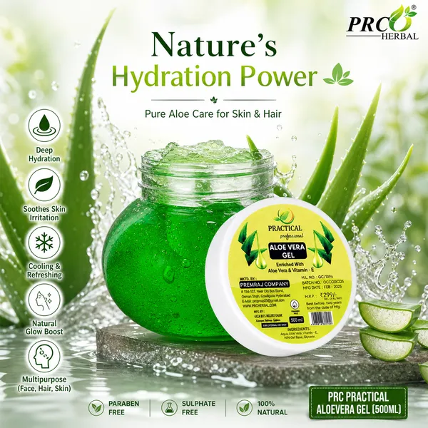 PRC_Practical_Aloe_Vera_Gel_(Green)_500ml_(Pack_of_4)|_Hydrating_&_Soothing_Gel_with_Vitamin_E_for_Skin_&_Hair_|_Natural_Moisturizer_for_Face,_Body_&_Hair