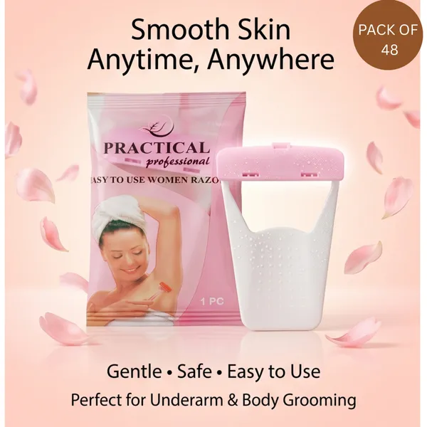 PRC_Practical_Professional_Easy_to_Use_Women_Razor_|_Safe_&_Gentle_Hair_Removal_Razor_for_Underarm_&_Body_|_Travel-Friendly_|_Pack_Of_48_/_4_Sheet