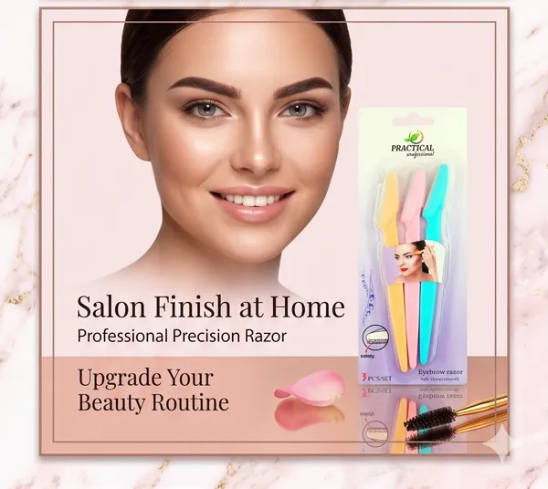 PRC_Practical_Professional_Eyebrow_Razor_for_Women_–_Safe_&_Gentle_Face_Hair_Remover_|_Dermaplaning_Tool_for_Eyebrows,_Upper_Lip_&_Facial_Hair_|_3_Pcs_Set_OF_10_(Yellow,_Pink,_Blue)