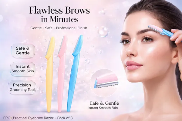 PRC_Practical_Professional_Eyebrow_Razor_for_Women_–_Safe_&_Gentle_Face_Hair_Remover_|_Dermaplaning_Tool_for_Eyebrows,_Upper_Lip_&_Facial_Hair_|_3_Pcs_Set_OF_10_(Yellow,_Pink,_Blue)