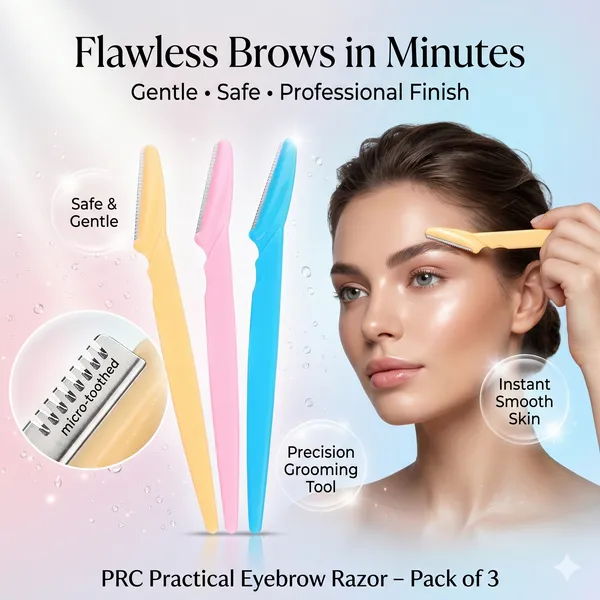 PRC_Practical_Professional_Eyebrow_Razor_for_Women_–_Safe_&_Gentle_Face_Hair_Remover_|_Dermaplaning_Tool_for_Eyebrows,_Upper_Lip_&_Facial_Hair_|_3_Pcs_Set_OF_10_(Yellow,_Pink,_Blue)
