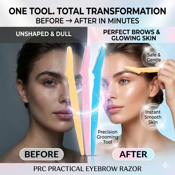 PRC_Practical_Professional_Eyebrow_Razor_for_Women_–_Safe_&_Gentle_Face_Hair_Remover_|_Dermaplaning_Tool_for_Eyebrows,_Upper_Lip_&_Facial_Hair_|_3_Pcs_Set_OF_5_(Yellow,_Pink,_Blue)