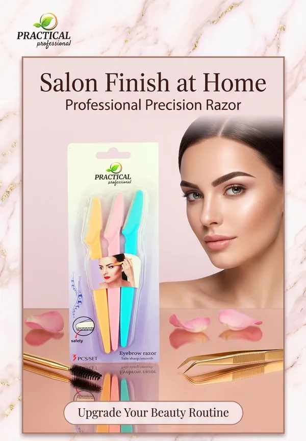 PRC_Practical_Professional_Eyebrow_Razor_for_Women_–_Safe_&_Gentle_Face_Hair_Remover_|_Dermaplaning_Tool_for_Eyebrows,_Upper_Lip_&_Facial_Hair_|_3_Pcs_Set_OF_5_(Yellow,_Pink,_Blue)