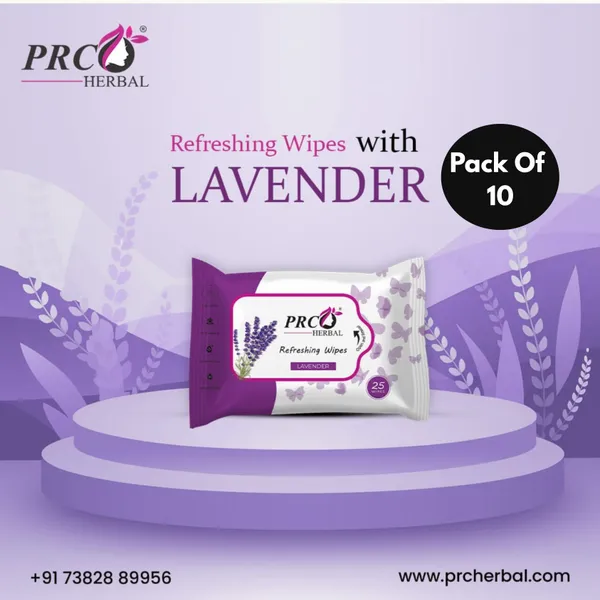 PRC_HERBAL_Lavender_Refreshing_Wet_Wipes_For_Face_Facial_Cleansing_Refreshing_&_Skin_Hydration_Soothing_For_Skin_Ph_Balance_&_Alcohol_Free_Nourishing_With_Fruit_Extract_(_Each_Pack_Contain_25_Wipes)_(Pack_Of_10)_