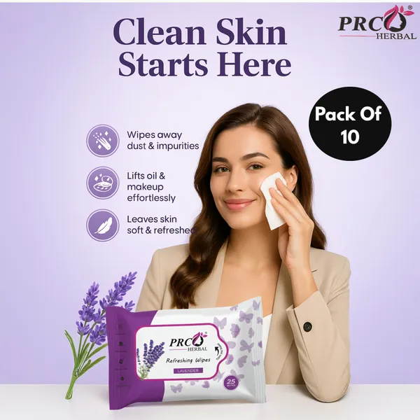 PRC_HERBAL_Lavender_Refreshing_Wet_Wipes_For_Face_Facial_Cleansing_Refreshing_&_Skin_Hydration_Soothing_For_Skin_Ph_Balance_&_Alcohol_Free_Nourishing_With_Fruit_Extract_(_Each_Pack_Contain_25_Wipes)_(Pack_Of_10)_