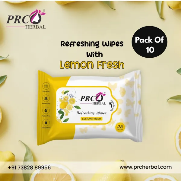 PRC_HERBAL_Lemon_Refreshing_Wet_Wipes_For_Face_Cleansing_Refreshing_&_Skin_Hydration_Soothing_For_Skin_Ph_Balance_&_Alcohol_Free_Nourishing_With_Fruit_Extract_(Each_Pack_Contain_25_Wipes)__(Pack_Of_10)