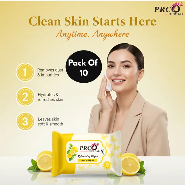 PRC_HERBAL_Lemon_Refreshing_Wet_Wipes_For_Face_Cleansing_Refreshing_&_Skin_Hydration_Soothing_For_Skin_Ph_Balance_&_Alcohol_Free_Nourishing_With_Fruit_Extract_(Each_Pack_Contain_25_Wipes)__(Pack_Of_10)