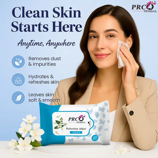 PRC_HERBAL_Jasmine_Refreshing_Wet_Wipes_For_Face_Facial_Cleansing_Refreshing_&_Skin_Hydration_Soothing_For_Skin_Ph_Balance_&_Alcohol_Free_Nourishing_With_Fruit_Extract_(_Each_Pack_Contain_25_Wipes)_(Pack_Of_10)