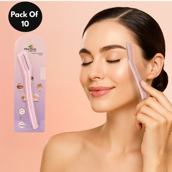 PRC_PRACTICAL__Eyebrow_&_Face_Razor_For_Women_(Pink)_Facial_Hair_Instant_Glow_&_Painless_Hair_Removal_German_Blades_For_Eyebrows,_Upper_Lip,_Chin,_Peach_Fuzz,_Forehead,_Unibrow,_Sideburns_(Pack_Of_10)