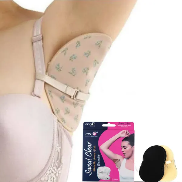 PRC_Sweat_Clear_Premium_Reusable_Washable_Underarms_Sweat_Pads_(Black),_Under_Arm_Sweat_Protectors,_Breathable_Absorbent_Sweat_Pads_(Each_Pack_Contain_2_Pads)_(Pack_Of_3)