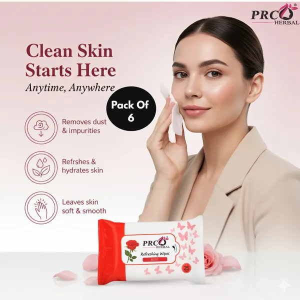 PRC_HERBAL_Rose_Refreshing_Wet_Wipes_For_Face_Facial_Cleansing_Refreshing_&_Skin_Hydration_Soothing_For_Skin_Ph_Balance_&_Alcohol_Free_Nourishing_With_Fruit_Extract_(_Each_Pack_Contain_25_Wipes)_(_Pack_Of_6)