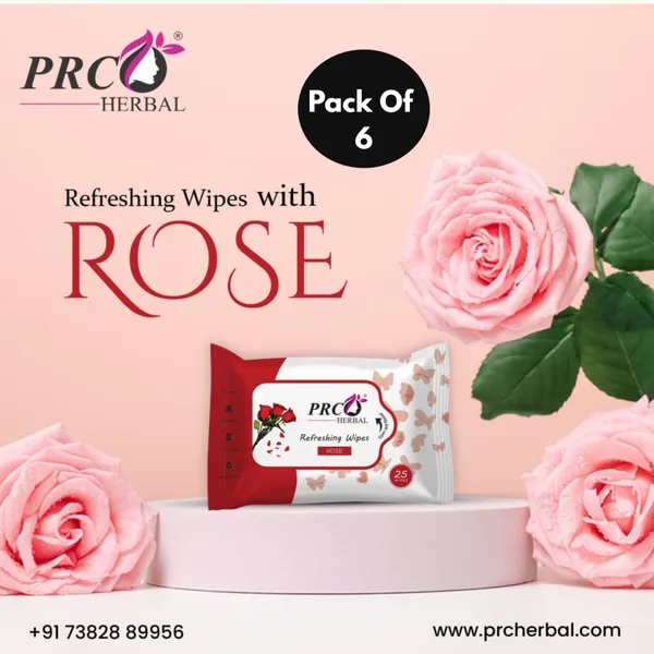 PRC_HERBAL_Rose_Refreshing_Wet_Wipes_For_Face_Facial_Cleansing_Refreshing_&_Skin_Hydration_Soothing_For_Skin_Ph_Balance_&_Alcohol_Free_Nourishing_With_Fruit_Extract_(_Each_Pack_Contain_25_Wipes)_(_Pack_Of_6)