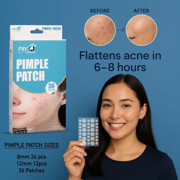 PRC_Herbal_Acne_Pimple_Patches_(72_Patches)–_Waterproof_hydrocolloid_formula_with_Tea_Tree_Oil_for_quick_healing_&_oil_control._Gentle_on_skin,_protects_&_absorbs_overnight._(36_patches:_24_small_8mm_+_12_large_12mm)_Pack_Of_2_
