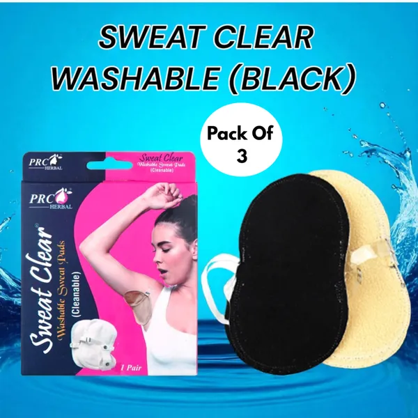 PRC_Sweat_Clear_Premium_Reusable_Washable_Underarms_Sweat_Pads_(Black),_Under_Arm_Sweat_Protectors,_Breathable_Absorbent_Sweat_Pads_(Each_Pack_Contain_2_Pads)_(Pack_Of_3)