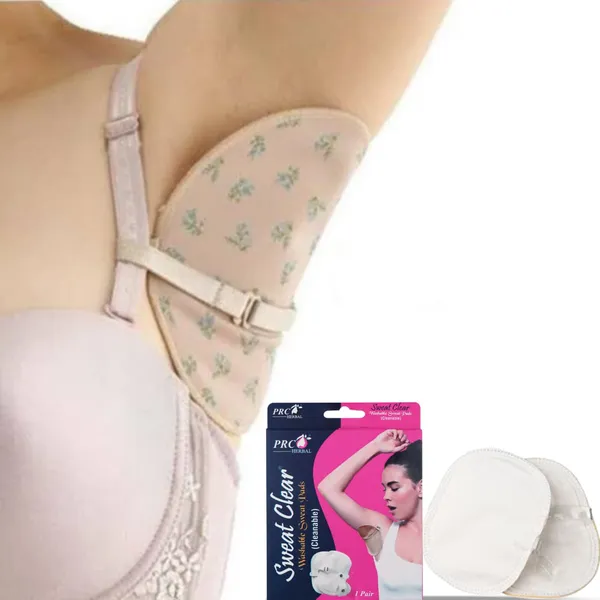 PRC_Sweat_Clear_Premium_Reusable_Washable_Underarms_Sweat_Pads_(White),_Under_Arm_Sweat_Protectors,_Breathable_Absorbent_Sweat_Pads_(Each_Pack_Contain_2_Pads)_(Pack_Of_4)