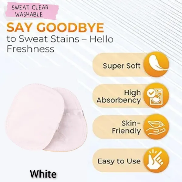 PRC_Sweat_Clear_Premium_Reusable_Washable_Underarms_Sweat_Pads_(White),_Under_Arm_Sweat_Protectors,_Breathable_Absorbent_Sweat_Pads_(Each_Pack_Contain_2_Pads)_(Pack_Of_4)