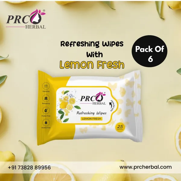 PRC_HERBAL_Lemon_Refreshing_Wet_Wipes_For_Face_Cleansing_Refreshing_&_Skin_Hydration_Soothing_For_Skin_Ph_Balance_&_Alcohol_Free_Nourishing_With_Fruit_Extract_(Each_Pack_Contain_25_Wipes)_(Pack_Of_6)