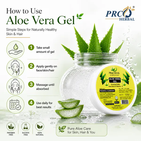 PRC_Herbal_Practical_Aloe_Vera_Gel_White_500ml_(POACK_OF_12)_|_99%_Pure_Aloe_with_Vitamin_E_|_Face_&__Skin_Hydration_Gel