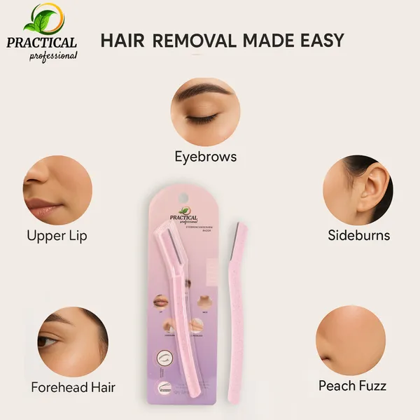 PRC_PRACTICAL__Eyebrow_&_Face_Razor_For_Women_(Pink)_Facial_Hair_Instant_Glow_&_Painless_Hair_Removal_German_Blades_For_Eyebrows,_Upper_Lip,_Chin,_Peach_Fuzz,_Forehead,_Unibrow,_Sideburns_(Pack_Of_10)