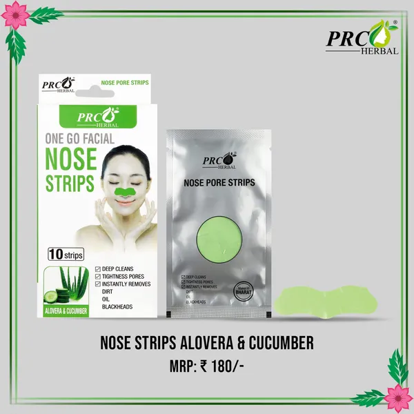 PRC_HERBAL_Nose_Pore_Strips_Aloevera_&_Cucumbar_For_Blackhead_Removal_And_Pore_Tightening_Herbal_Deep_Cleansing_Nose_Pore_Strips_Removes_Dirt,_Oil_&_Whiteheads_(Each_Pack_Contain_10_Strips)_Pack_Of_4