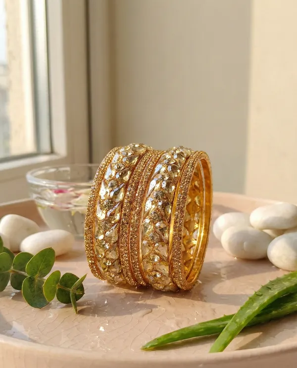 Asha_Bangle_|_Golden_Plated_|Petal_Stone_Kada_|_Set_of_2