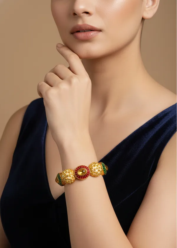 Monika_Bangle_|Golden_High_Quality_Brass_|Multicolor_Kada|_Gold_Bead__|_Set_of_2