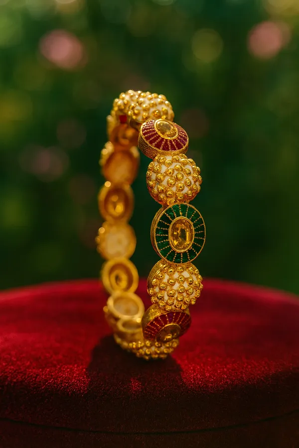 Monika_Bangle_|Golden_High_Quality_Brass_|Multicolor_Kada|_Gold_Bead__|_Set_of_2