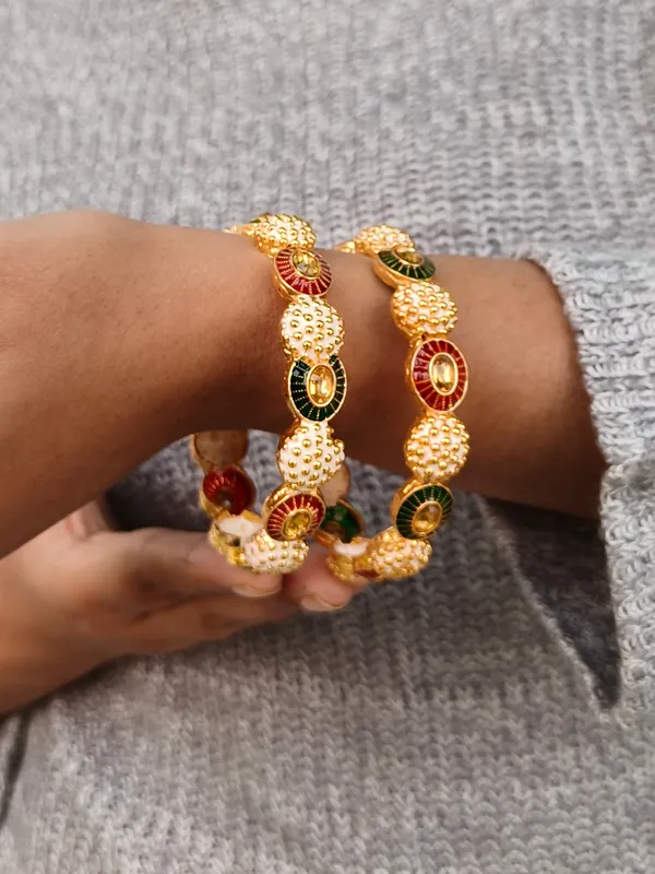 Monika_Bangle_|Golden_High_Quality_Brass_|Multicolor_Kada|_Gold_Bead__|_Set_of_2