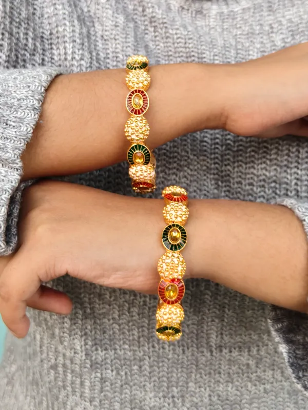 Monika_Bangle_|Golden_High_Quality_Brass_|Multicolor_Kada|_Gold_Bead__|_Set_of_2
