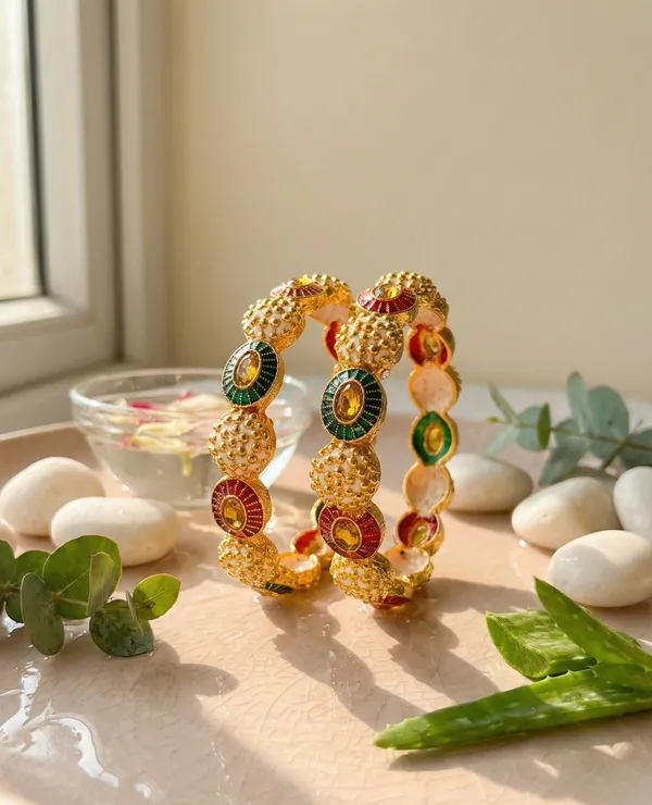 Monika_Bangle_|Golden_High_Quality_Brass_|Multicolor_Kada|_Gold_Bead__|_Set_of_2