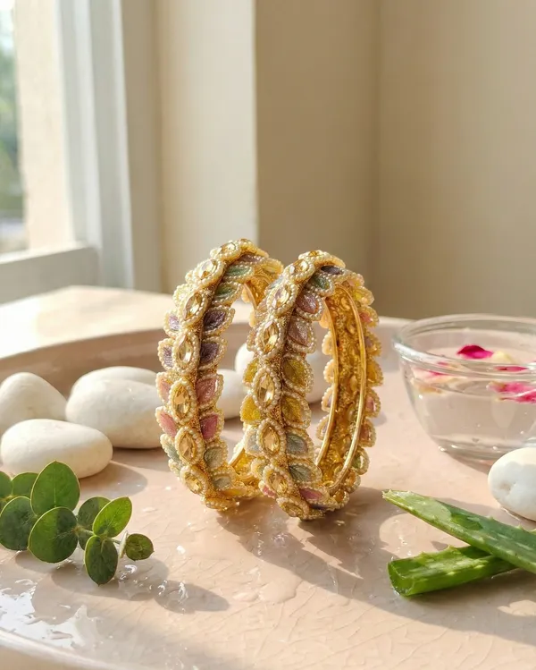 Radha_Bangle_|_Gold_Plated_|Multicolor_American_Petal_shaped_Diamond_|_Set_of_2