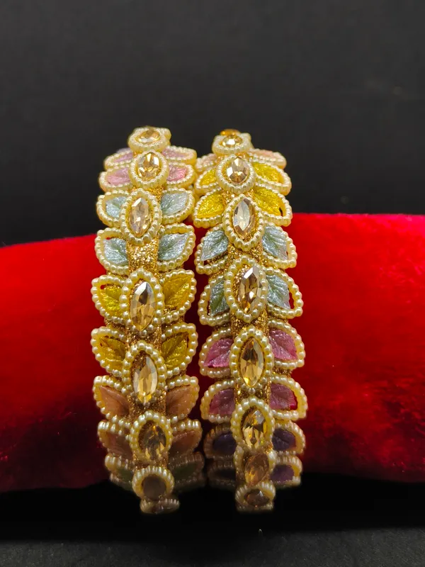 Radha_Bangle_|_Gold_Plated_|Multicolor_American_Petal_shaped_Diamond_|_Set_of_2