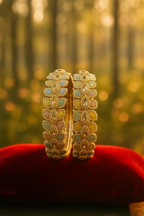 Radha_Bangle_|_Gold_Plated_|Multicolor_American_Petal_shaped_Diamond_|_Set_of_2
