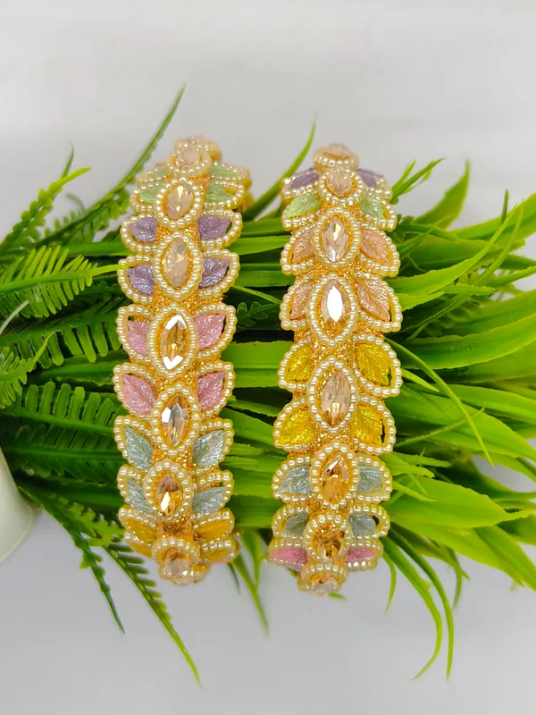 Radha_Bangle_|_Gold_Plated_|Multicolor_American_Petal_shaped_Diamond_|_Set_of_2