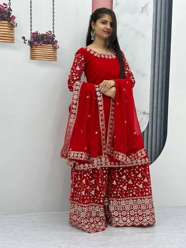 Red_Faux-Fur_Palazzo_Set_For_Women