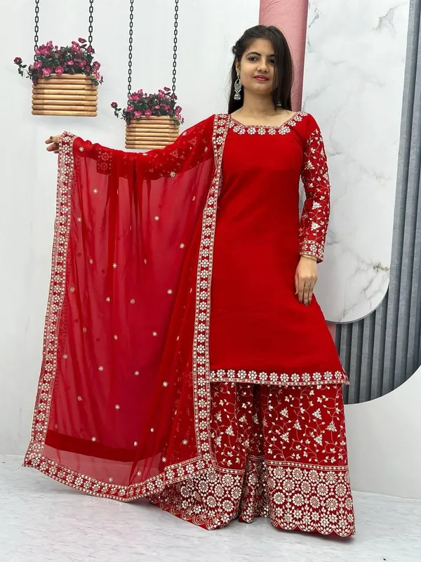 Red_Faux-Fur_Palazzo_Set_For_Women