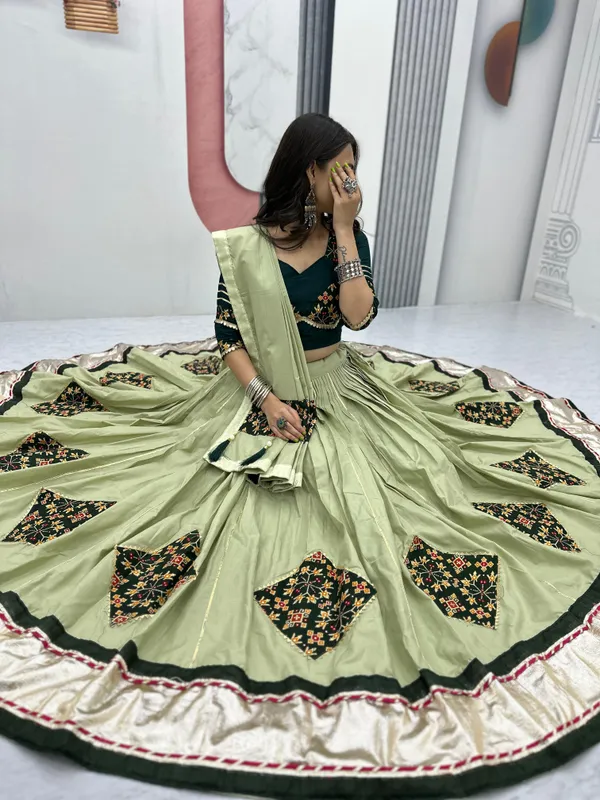 Green_Cotton_Lehenga_Choli_For_Women