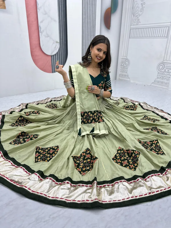 Green_Cotton_Lehenga_Choli_For_Women