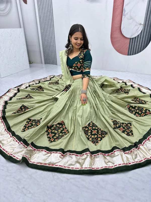 Green_Cotton_Lehenga_Choli_For_Women