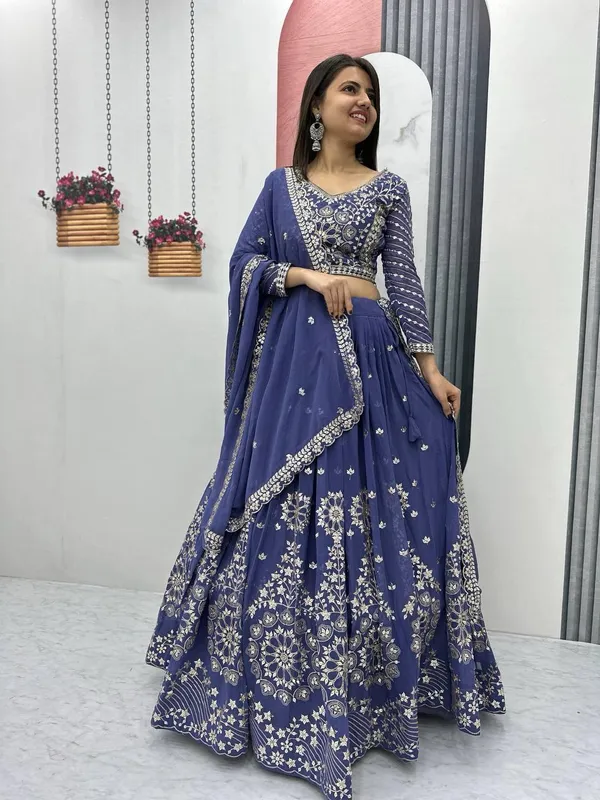 Blue_Faux-Fur_Lehenga_Choli_For_Women