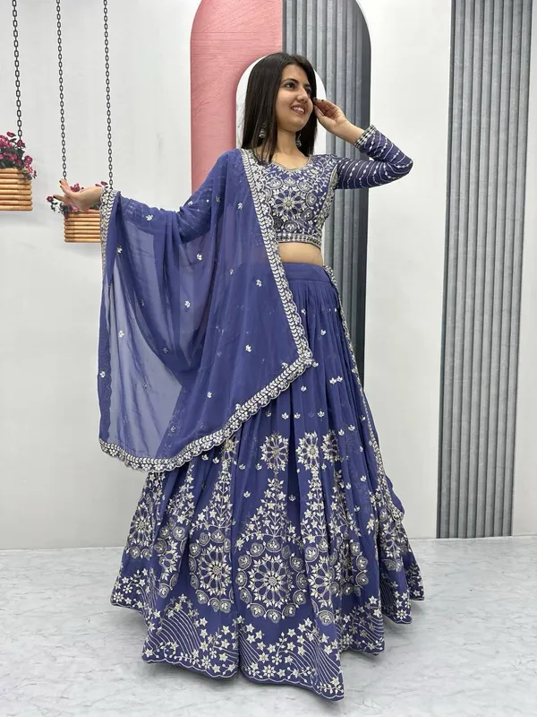 Blue_Faux-Fur_Lehenga_Choli_For_Women