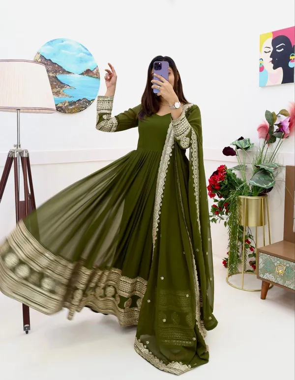 Green_Faux-Fur_Gown_For_Women